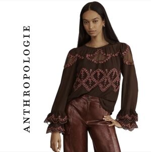 Anthropologie Long-Sleeve Appliqué Blouse